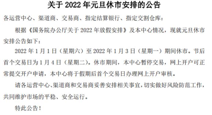 西藏锦绣关于2022年元旦休市安排的公告