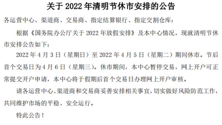 西藏锦绣关于2022年清明节休市安排的公告